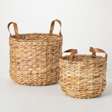  Natural Woven Water Hyacinth Storage Basket Set with Faux Leather Handles - BA_NCV075 