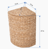  Natural Hand Woven Water Hyacinth Corner Laundry Basket - BA_NCV078 