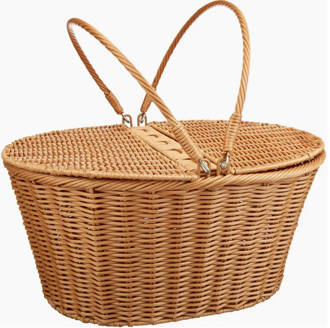  Handwoven Poly-Wicker Picnic Basket with Dual Flip Top - BA_NCV080 