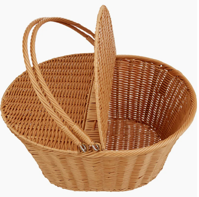  Handwoven Poly-Wicker Picnic Basket with Dual Flip Top - BA_NCV080 
