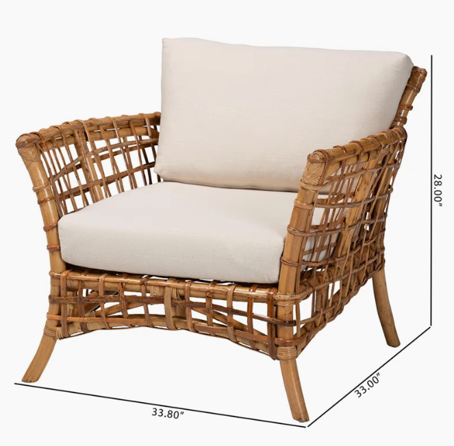  Handcrafted Rattan Openwork Armchair with Cushion - CH_NCV023 