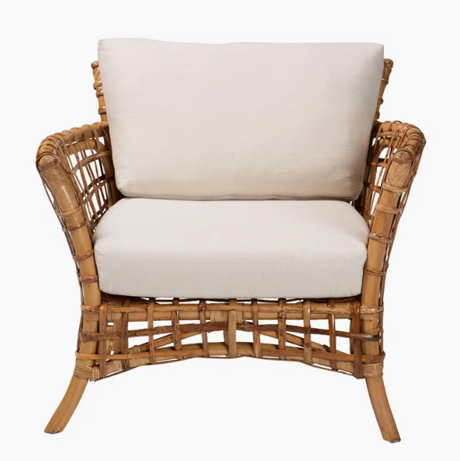  Handcrafted Rattan Openwork Armchair with Cushion - CH_NCV023 