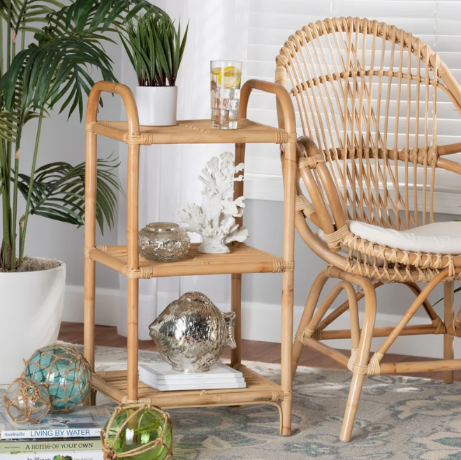  Natural Rattan 3-Shelf Display Stand with Handles - SS_NCV019 