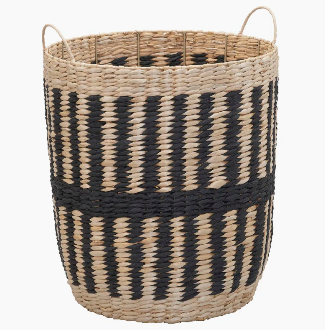  Natural & Black Woven Storage Basket with Handles - BA_NCV083 