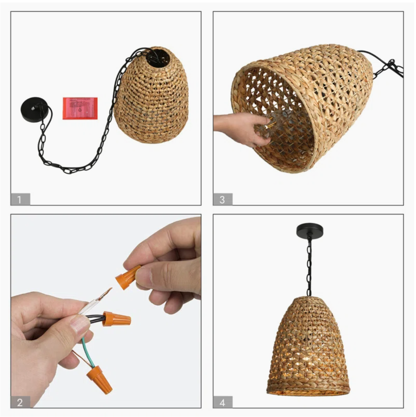  Hand-Woven Water Hyacinth Bell Pendant Light - CL_NCV033 