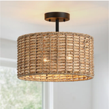  Natural Woven Rattan and Seagrass Semi-Flush Mount Ceiling Light - CL_NCV034 