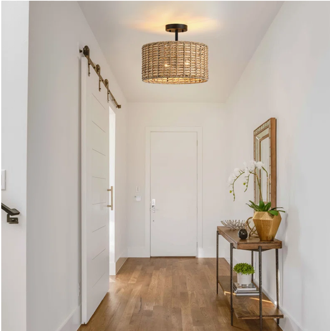 Natural Woven Rattan and Seagrass Semi-Flush Mount Ceiling Light - CL_NCV034 