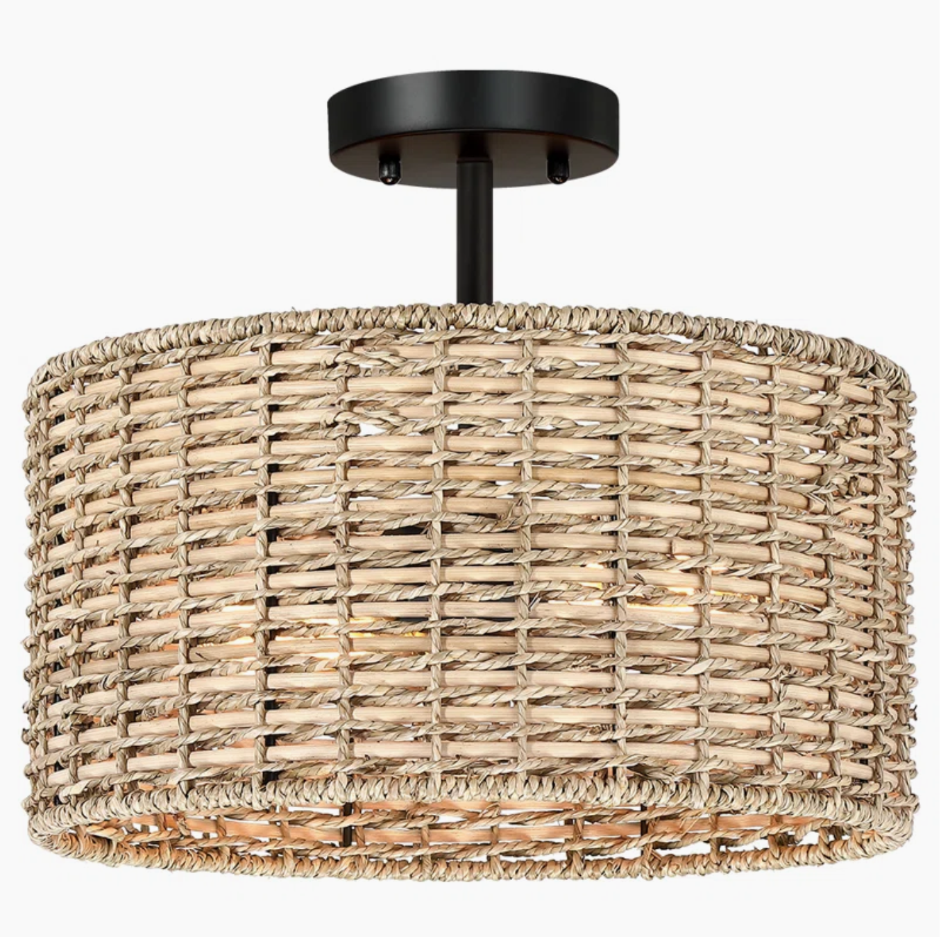  Natural Woven Rattan and Seagrass Semi-Flush Mount Ceiling Light - CL_NCV034 