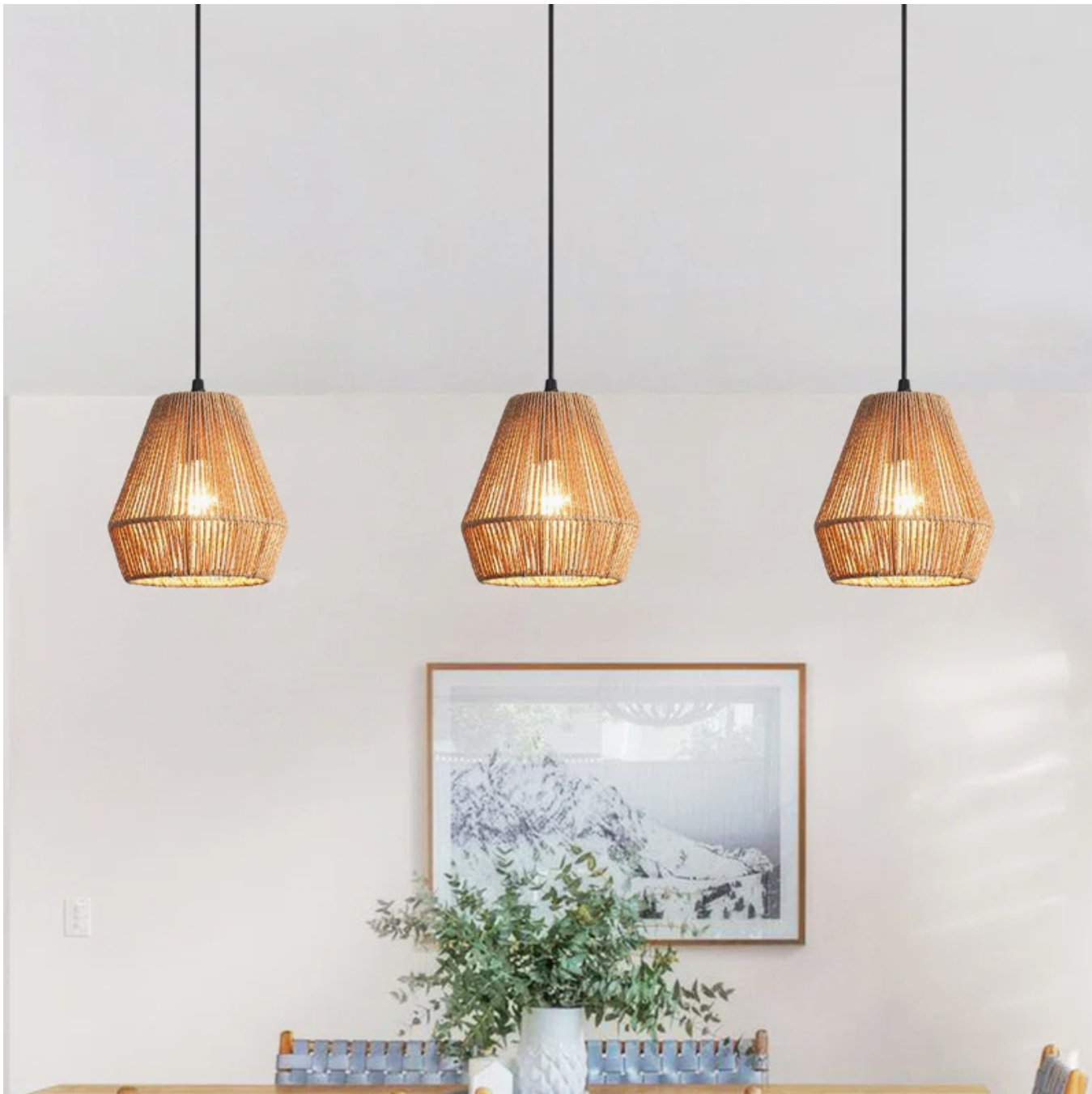  Handwoven Jute Rope Mini Bell Pendant Light Fixture - CL_NCV037 