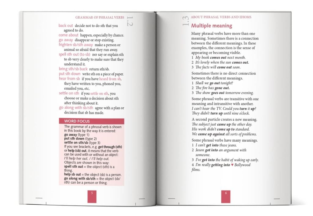 Nội dung trong sách Oxford Learner's Pocket Phrasal Verbs and Idioms