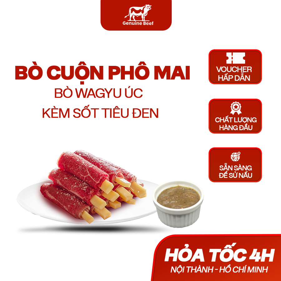  Bò Wagyu Úc Cuộn Phô Mai Mozzarella Kèm Sốt Tiêu Đen 