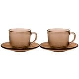  Bộ 2 tách và 2 dĩa D9014C2 Duralex -  Lys nâu khói Sepia 220ml Thủy tinh cường lực cao cấp Pháp 