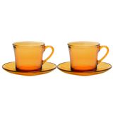  Bộ 2 tách và 2 dĩa D9006D2 Duralex -  Lys vàng Amber 180ml Thủy tinh cường lực cao cấp Pháp 