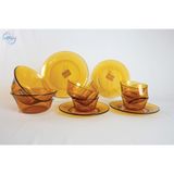  Bộ bàn ăn 12 D7012LD Duralex -  Lys vàng Amber Thủy tinh cường lực cao cấp Pháp 