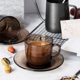  Bộ 2 tách và 2 dĩa D9014C2 Duralex -  Lys nâu khói Sepia 220ml Thủy tinh cường lực cao cấp Pháp 
