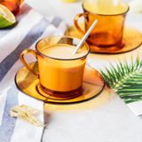  Bộ 2 tách và 2 dĩa D9006D2 Duralex -  Lys vàng Amber 180ml Thủy tinh cường lực cao cấp Pháp 