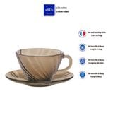  Bộ 6 tách và 6 dĩa D9005C Duralex -  Beau Rivage Nâu Khói Sepia 180ml Thủy tinh cường lực cao cấp Pháp [Chính Hãng] 