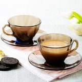  Bộ 6 tách và 6 dĩa D9005C Duralex -  Beau Rivage Nâu Khói Sepia 180ml Thủy tinh cường lực cao cấp Pháp [Chính Hãng] 