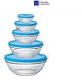  Bộ Hộp thực phẩm D9072A Duralex - Freshbox nắp tròn xanh Blue 5 size Thủy tinh cường lực Pháp 