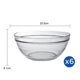  Bộ 6 tô D2027A Duralex - Gigogne Empilable trong Clear 20.5cm Thủy tinh cường lực cao cấp Pháp [Chính Hãng] 