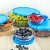  Bộ Hộp thực phẩm D9072A Duralex - Freshbox nắp tròn xanh Blue 5 size Thủy tinh cường lực Pháp 