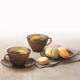  Bộ 6 tách và 6 dĩa D9005C Duralex -  Beau Rivage Nâu Khói Sepia 180ml Thủy tinh cường lực cao cấp Pháp [Chính Hãng] 