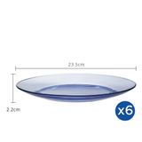  Bộ 6 dĩa D3006B Duralex - Lys Xanh Marine 23,5cm Thủy tinh cường lực cao cấp Pháp [Chính Hãng] 