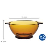  Bộ 2 tô có tay cầm D2005D Duralex - Lys vàng Amber 13.5cm Thủy itnh cường lực cao cấp Pháp 