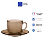  Bộ 6 tách và 6 dĩa D9014C Duralex -  Lys nâu khói Sepia 220 ml Thủy tinh cường lực cao cấp Pháp [Chính Hãng] 