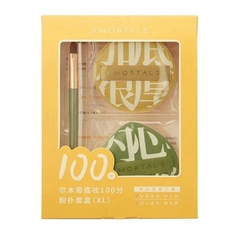 AMORTALS_Bộ 2 Bông Mút Tán Kem Nền XL Kèm Cọ Che Khuyết Điểm