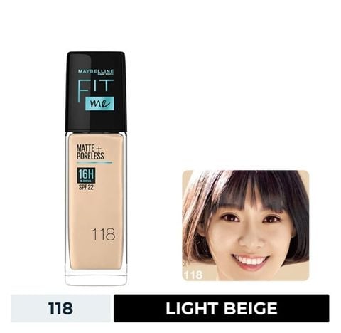 MAYBELLINE_Kem Nền Mịn Nhẹ Kiềm Dầu Chống Nắng Fit Me Matte Poreless #118 Light Beige 30ml