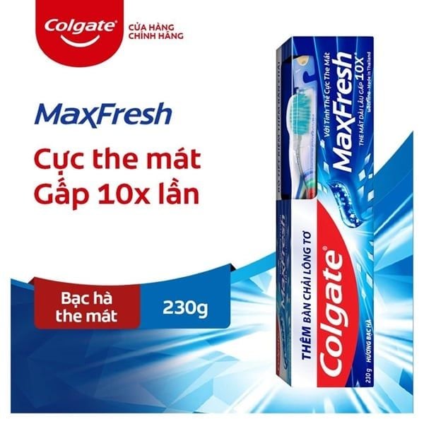COLGATE_Kem Đánh Răng Maxfresh Hương Bạc Hà 225g + Bàn Chải Lông Tơ