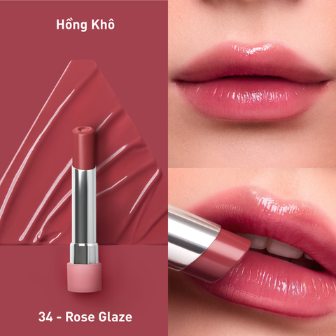 3CE_Son Bóng Dưỡng Ẩm Glazy Lip Glow 34 Rose Glaze 3.2g