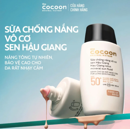COCOON_Sữa Chống Nắng Vô Cơ Sen Hậu Giang Nâng Tông 50ml