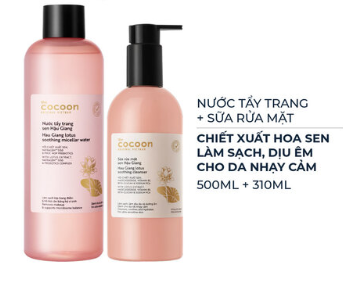 COCOON_Combo Sữa Rửa Mặt 310ml + Nước Tẩy Trang 500ml Sen Hậu Giang