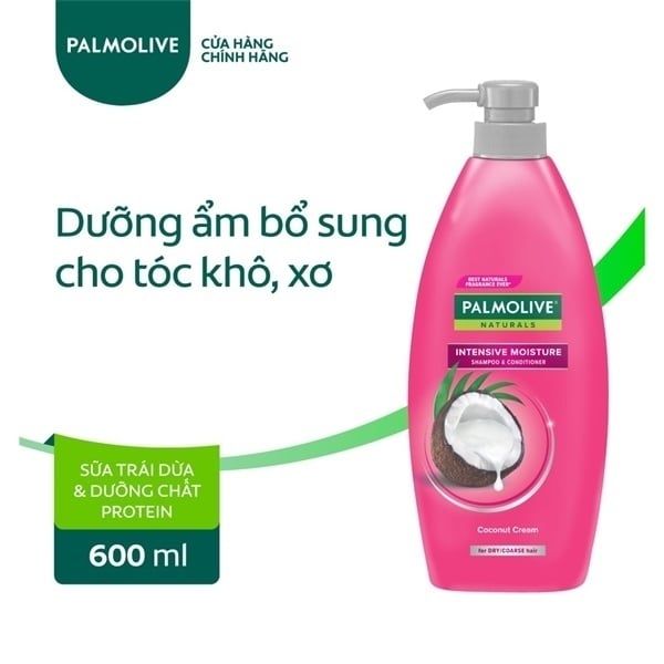 PALMOLIVE_Gội Xả Dưỡng Ẩm Cho Tóc Khô Xơ Chiết Xuất Dừa 600ml (Hồng)