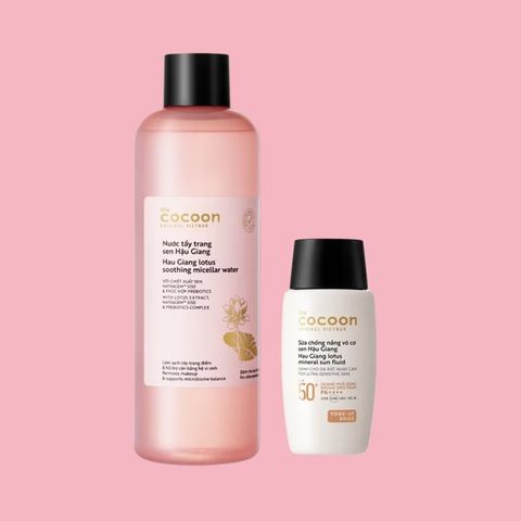 COCOON_Combo Sữa Chống Nắng Vô Cơ 50ml + Nước Tẩy Trang Sen 500ml
