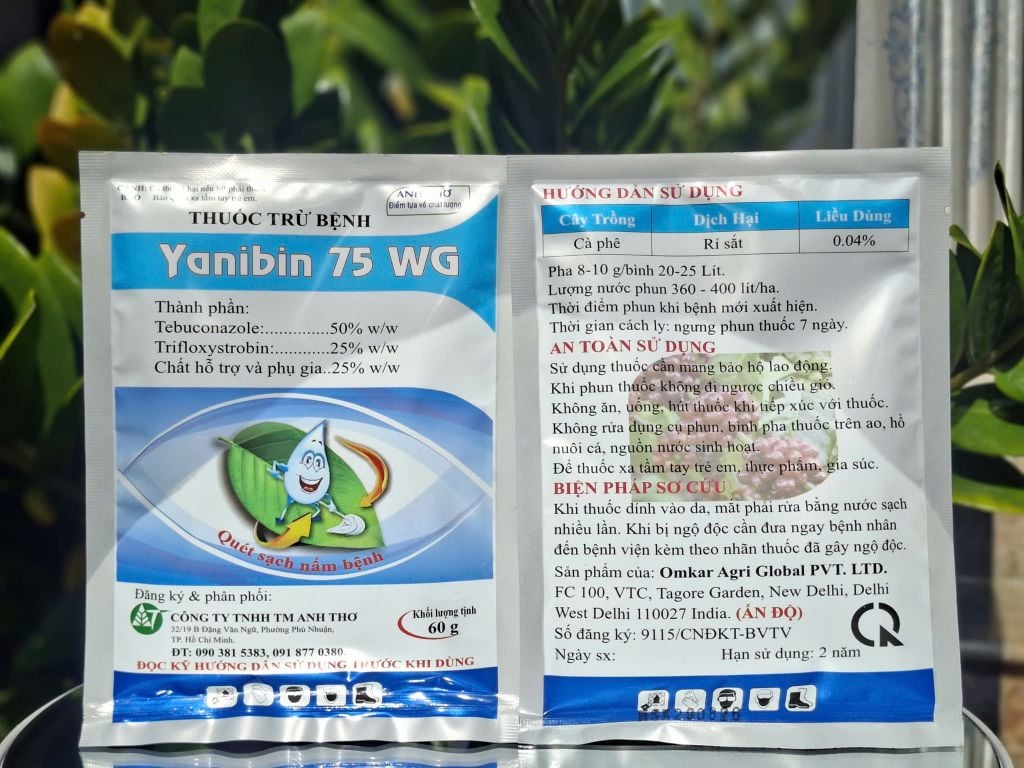 (Gói 10g-60g) Thuốc trừ bệnh YANIBIN 75WG: nhập khẩu Ấn Độ. Hàm lượng hoạt chất cao chiếm 75% - Dạng cốm tan nhanh trong nước, không nóng, mát cây, mát bông, mát trái