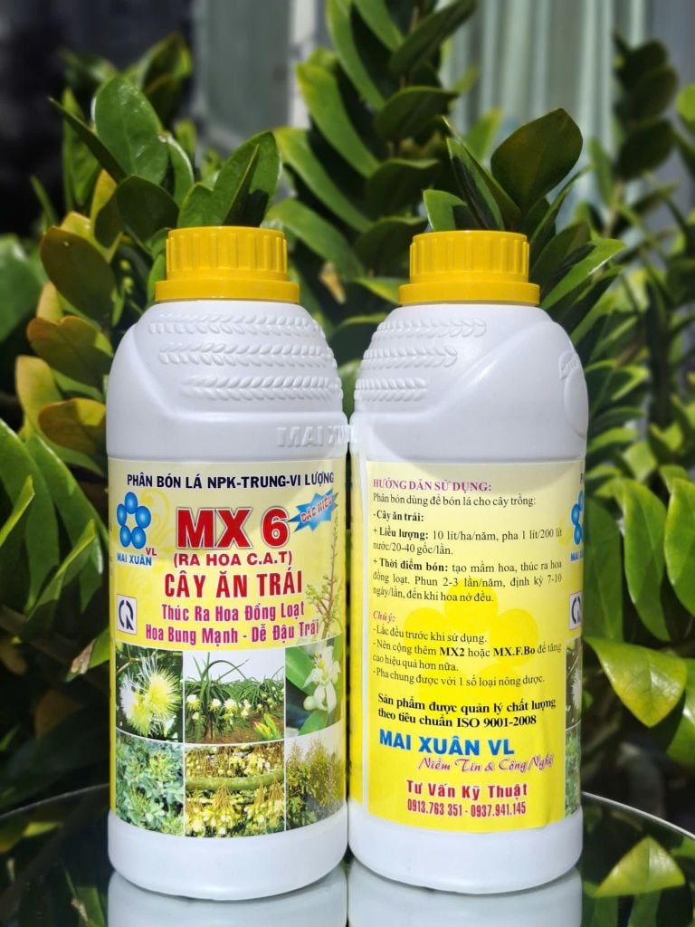 (Chai 1 Lít) Phân bón lá NPK - Trung - Vi lượng MX6 (ra hoa C.A.T)- Thúc ra Hoa Đồng Loạt- Hoa Bung Mạnh- Dễ Đậu Trái