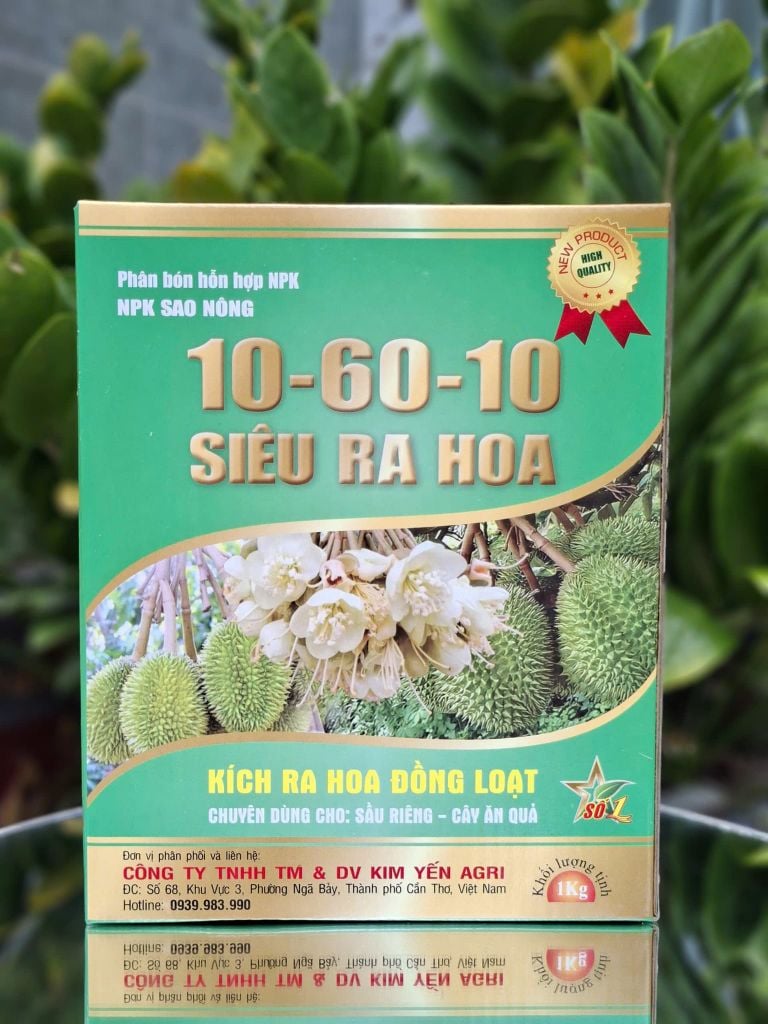 (Hộp 1Kg) Phân bón hỗn hợp NPK 10-60-10 SIÊU RA HOA. Kích hoa đồng loạt chuyên dùng cho: sầu riêng và cây ăn quả