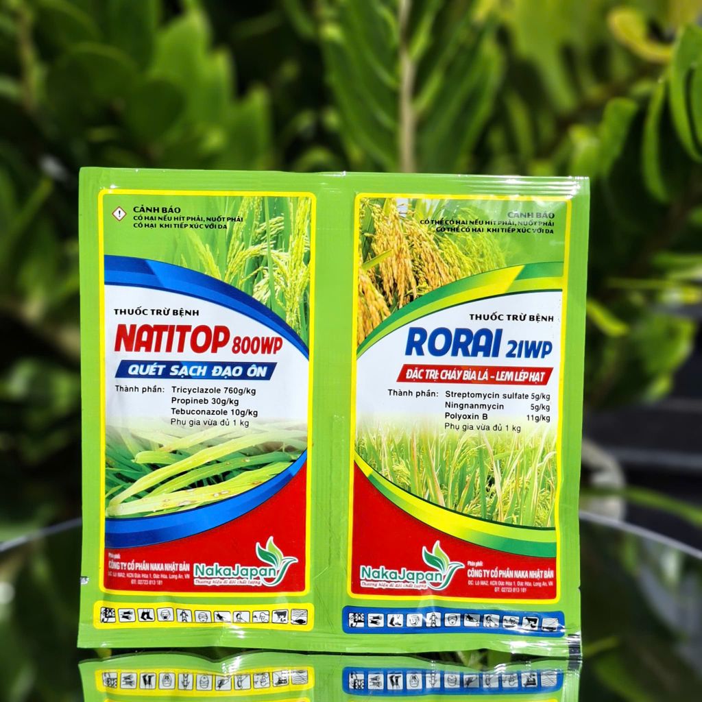 (20gr/gói) Cặp đôi trừ bệnh đạo ôn vi khuẩn NATITOP + RORAI Naka Japan, Giúp Cây Xanh Mướt - Sạch Bệnh Đạo Ôn - Cháy Bìa Lá - Lem Lép Hạt lúa