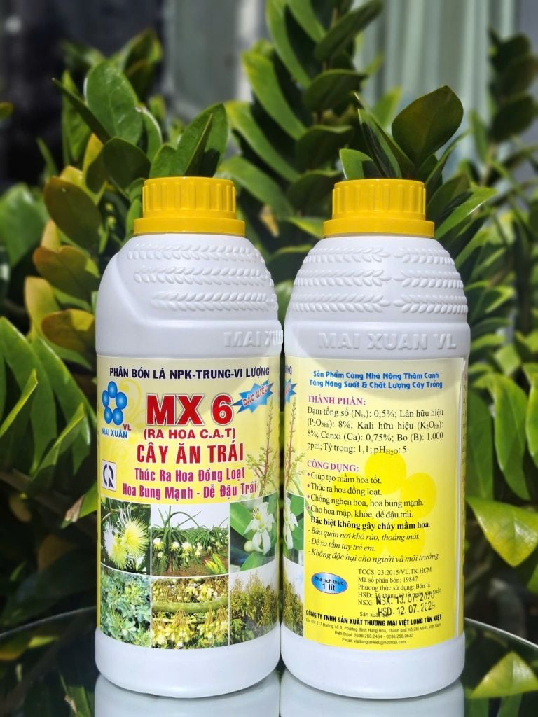 (Chai 1 Lít) Phân bón lá NPK - Trung - Vi lượng MX6 (ra hoa C.A.T)- Thúc ra Hoa Đồng Loạt- Hoa Bung Mạnh- Dễ Đậu Trái