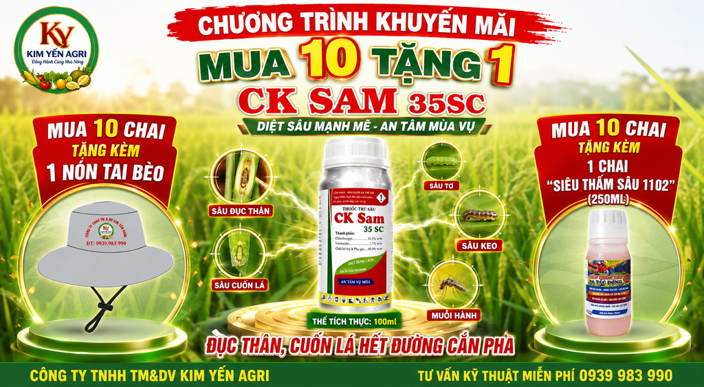 (Chai 100ml) Thuốc Trừ Sâu CK SAM 35SC [Chuyên Lúa] đặc trị Sâu đục thân, Sâu cuốn lá: Sự kết hợp độc đáo của 2 hoạt chất Chlorfenapyr & Ivermectin: lưu dẫn, thấm sâu, sâu ngừng ăn ngay sau phun.