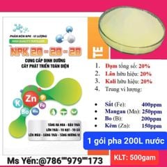 (gói 500g) NPK 20-20-20 : phân bón lá cung cấp dinh dưỡng cây phát triển toàn diện