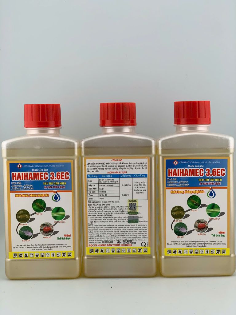 Thuốc trừ sâu Haihamec 3.6EC - Abamectin 3.6 nước trong 450ml: Sâu cuốn lá, bọ trĩ, nhện gié, Sâu phao đục bẹ, nhện đỏ, rệp sáp