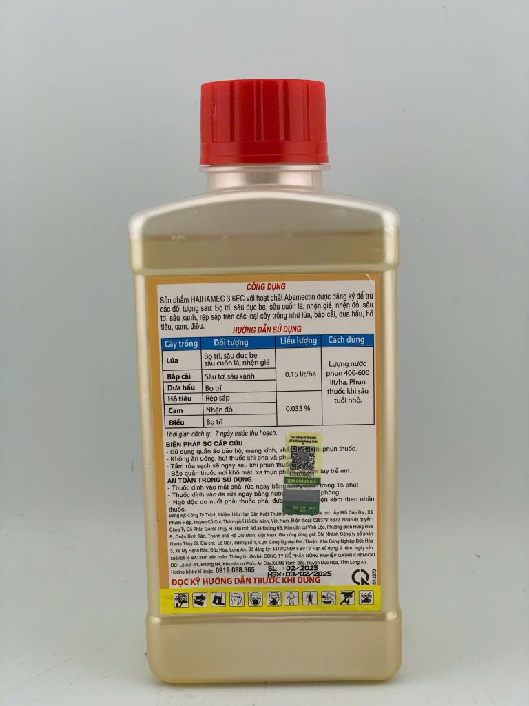 Thuốc trừ sâu Haihamec 3.6EC - Abamectin 3.6 nước trong 450ml: Sâu cuốn lá, bọ trĩ, nhện gié, Sâu phao đục bẹ, nhện đỏ, rệp sáp