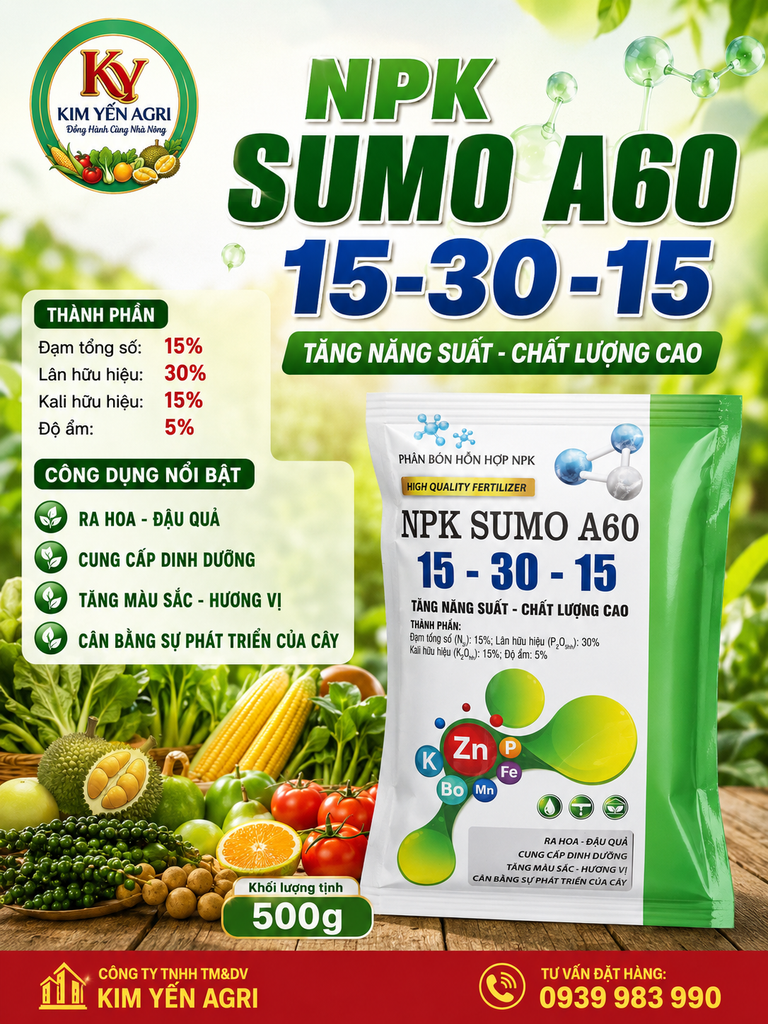 (Hộp 1kg), (Túi 500g) Phân Bón lá NPK 15-30-15 + KPT:  tạo mầm hoa, mập bông, dưỡng cây, ra rễ, mập chồi, xanh lá, lớn trái.