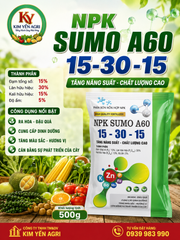 (Gói 500g) Phân bón hỗn hợp NPK 15-30-15 SUMO A60: Ra hoa - Đậu quả; Tăng màu sắc - Hương vị
