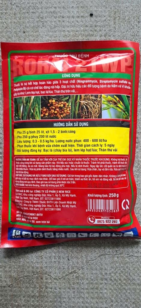 Sạch Khuẩn 21WP, Rorai 21Wp 25gam, 100gam, 250gam: trừ nấm khuẩn gây thối nhũn, thán thư, loét, sẹo, héo xanh, vàng lá