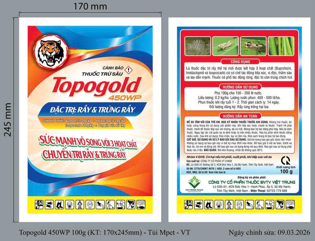 (100gam) TOPOGOLD 450WP: trừ rầy xanh, rầy phấn trắng rầy chổng cánh và bọ xít muỗi - diệt rầy và gây ung trứng